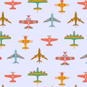 Vintage Airplanes in 70s Colors - On Lilac - Large Scale