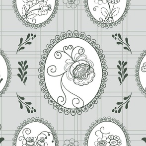 Soft Sage Green Cameo on a Plaid Background