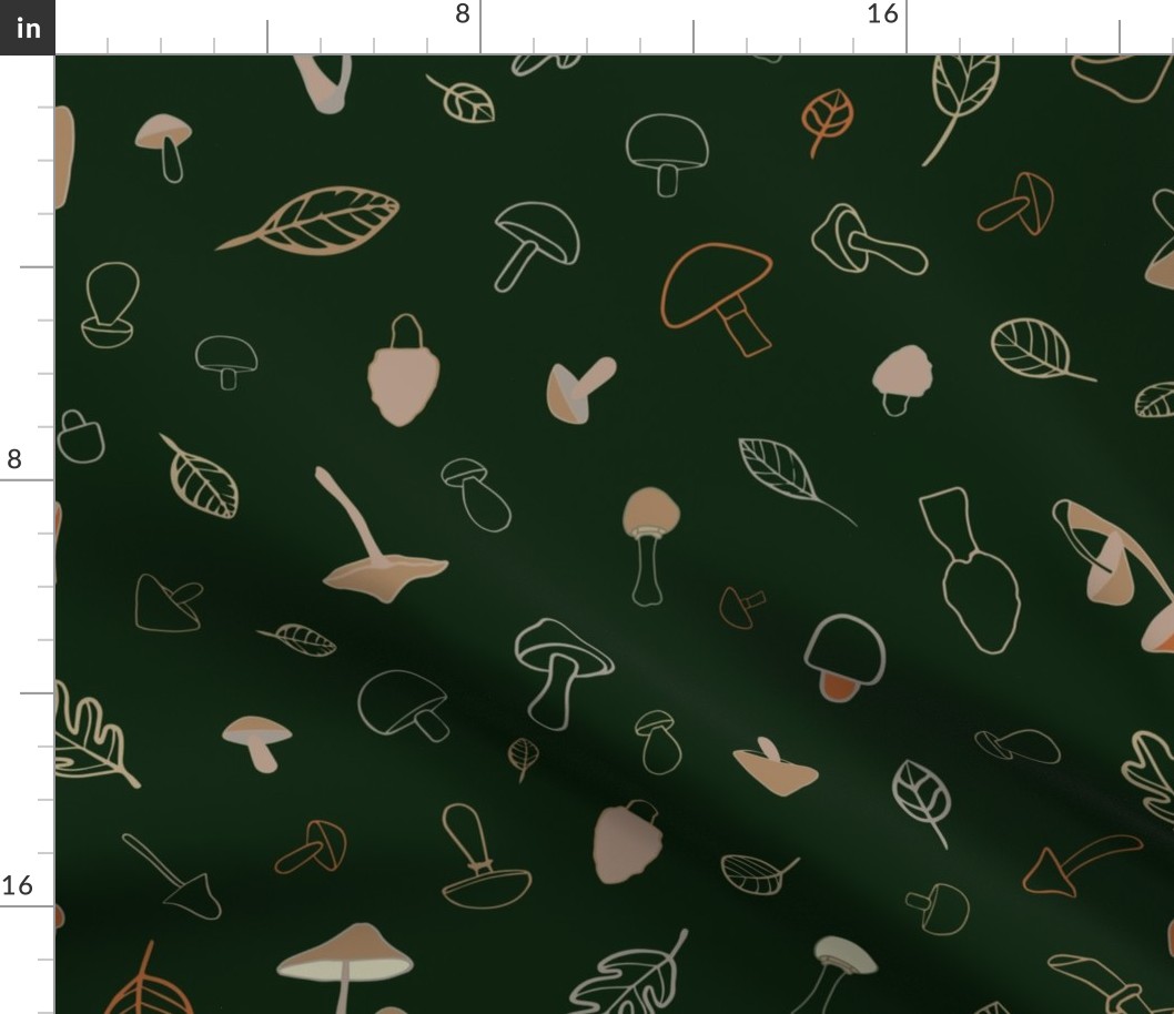 Mushroom Ditzy in Deep Forest Green and Tans