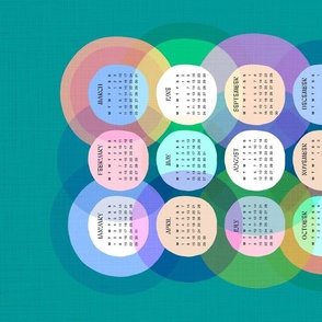 Mid-mod abstract geometric Rainbow dots 2024 Calendar 1. Teal