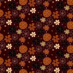 small-Retro Flowers 2 - tossed whimsical florals in autumnal tones of burnt sugar and caramel