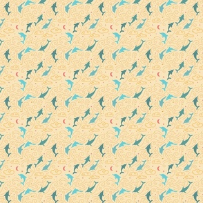 Dancing Dolphins - Yellow and Turquoise