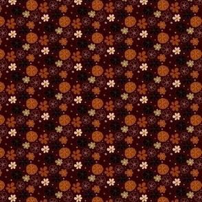 micro-Retro Flowers 2 - tossed whimsical florals in autumnal tones of burnt sugar and caramel