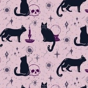 Black Cat Familiars in the Witch's Workshop - Mystic Pink