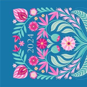 Folk floral bouquet calendar tea towel 2024 by Pippa Shaw