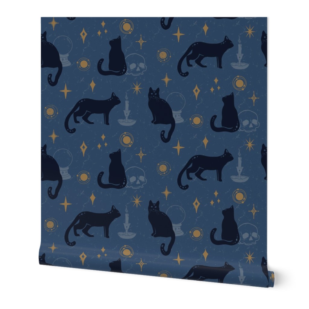 Black Cat Familiars in the Witch's Workshop - Twilight Blue