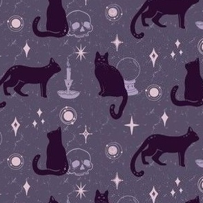 Black Cat Familiars in the Witch's Workshop - Misty Purple
