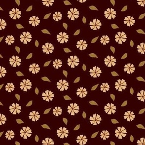 small-Retro Flowers 5 - tossed simple daisy florals in shades of beige on burnt sugar dark brown
