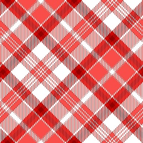 White and Red Winter Holiday Diagonal Busy Layered Plaid