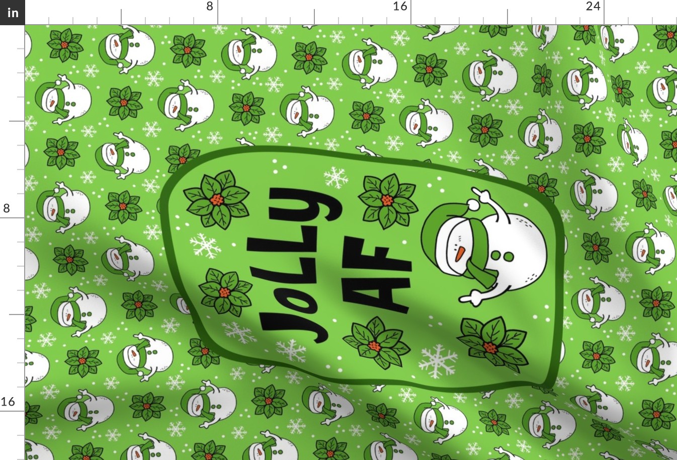 Large 27x18 Panel Jolly AF Sarcastic Snowmen on Green for Wall Hanging or Tea Towel