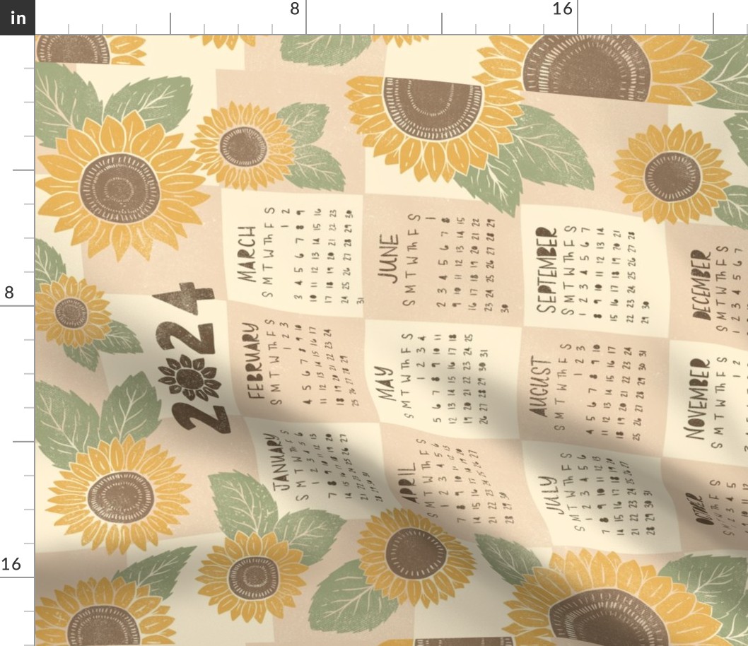 2024 in Sunflowers - checkered and textured - calendar wall hanging