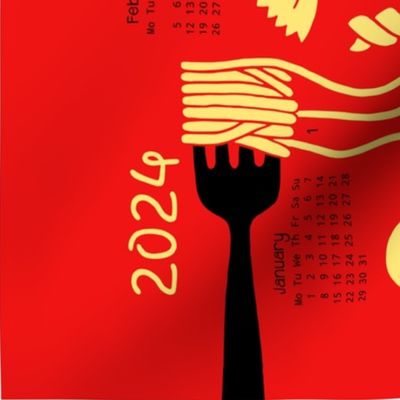 Pasta Tea Towel Calendar 2024 red