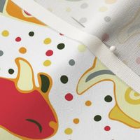 2024 Calendar Fish School, folk art, multi-color, on bright white, tea towel