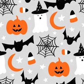 Halloween ghosts bats pumpkins spiders - gray