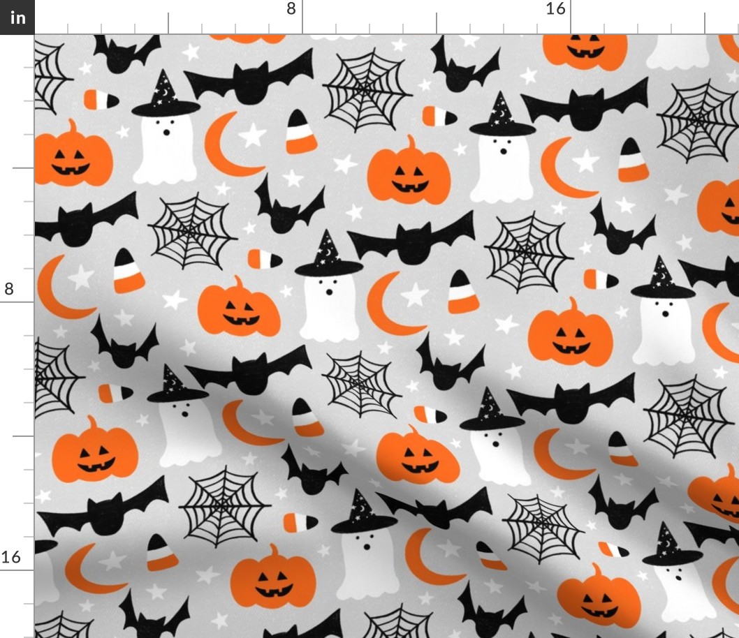 Halloween ghosts bats pumpkins spiders - gray