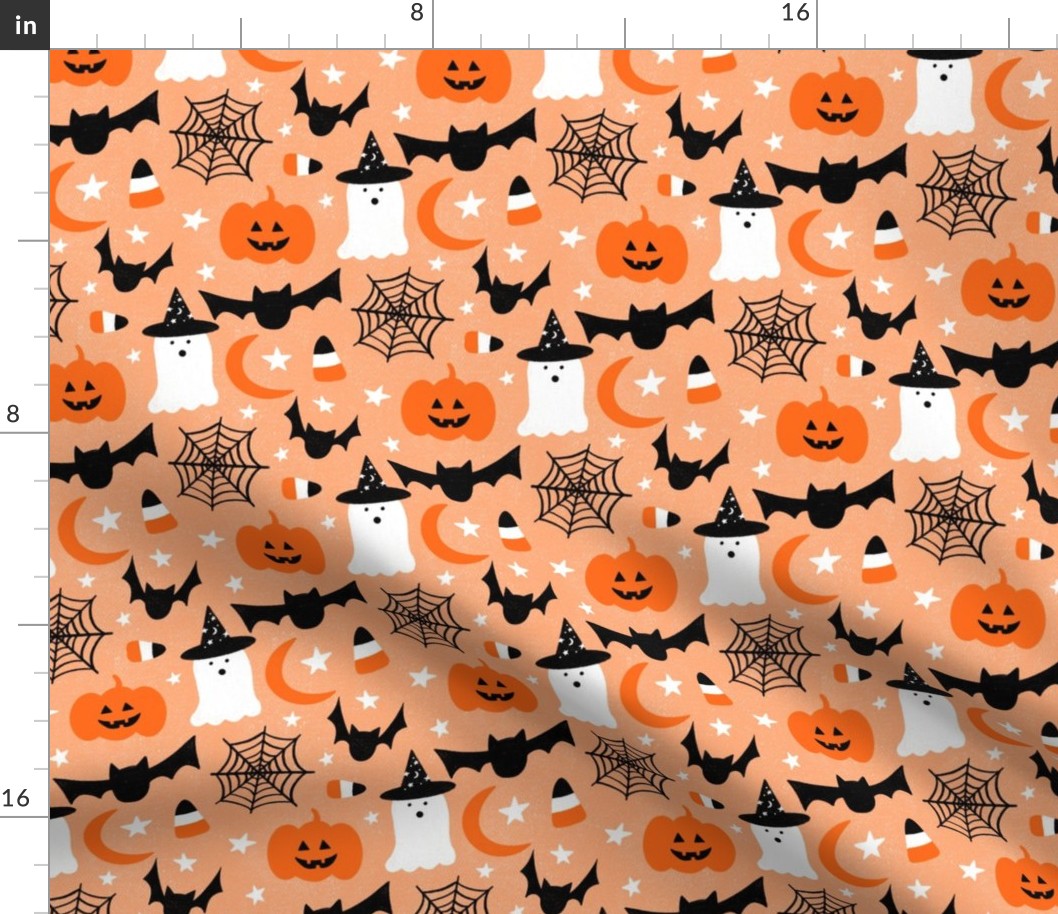 Halloween ghosts bats pumpkins and spiders