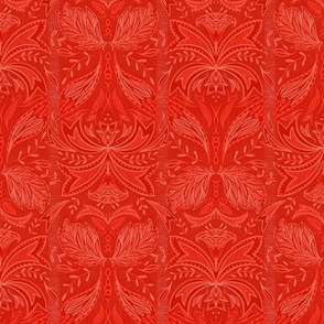Leafy winged botanical in festive reds - large scale