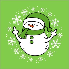 18x18 Panel Sarcastic Snowman on Green for DIY Throw Pillow Cushion Cover or Tote Bag