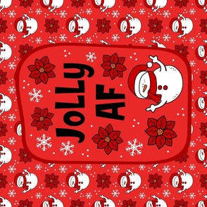 Large 27x18 Panel Scale Jolly AF Sarcastic Snowmen on Red for Wall Hanging or Tea Towel