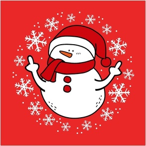 18x18 Panel Sarcastic Snowman on Red for DIY Throw Pillow Cushion Cover or Tote Bag