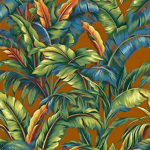 Banana Tropicana – Blue/Orange on Cinnamon Wallpaper 