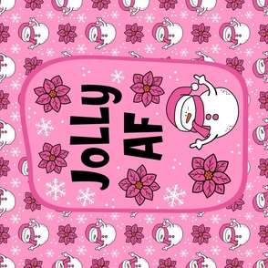 Large 27x18 Panel Jolly AF Sarcastic Snowmen on Pink for Wall Hanging or Tea Towel