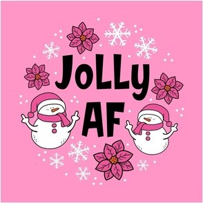 18x18 Panel Jolly AF Sarcastic Snowmen on Pink for DIY Throw Pillow Cushion Cover or Tote Bag