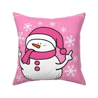 18x18 Panel Sarcastic Snowman on Pink for DIY Throw Pillow Cushion Cover or Tote Bag