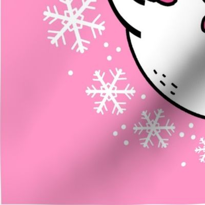 18x18 Panel Sarcastic Snowman on Pink for DIY Throw Pillow Cushion Cover or Tote Bag