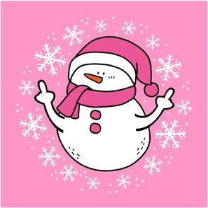 18x18 Panel Sarcastic Snowman on Pink for DIY Throw Pillow Cushion Cover or Tote Bag