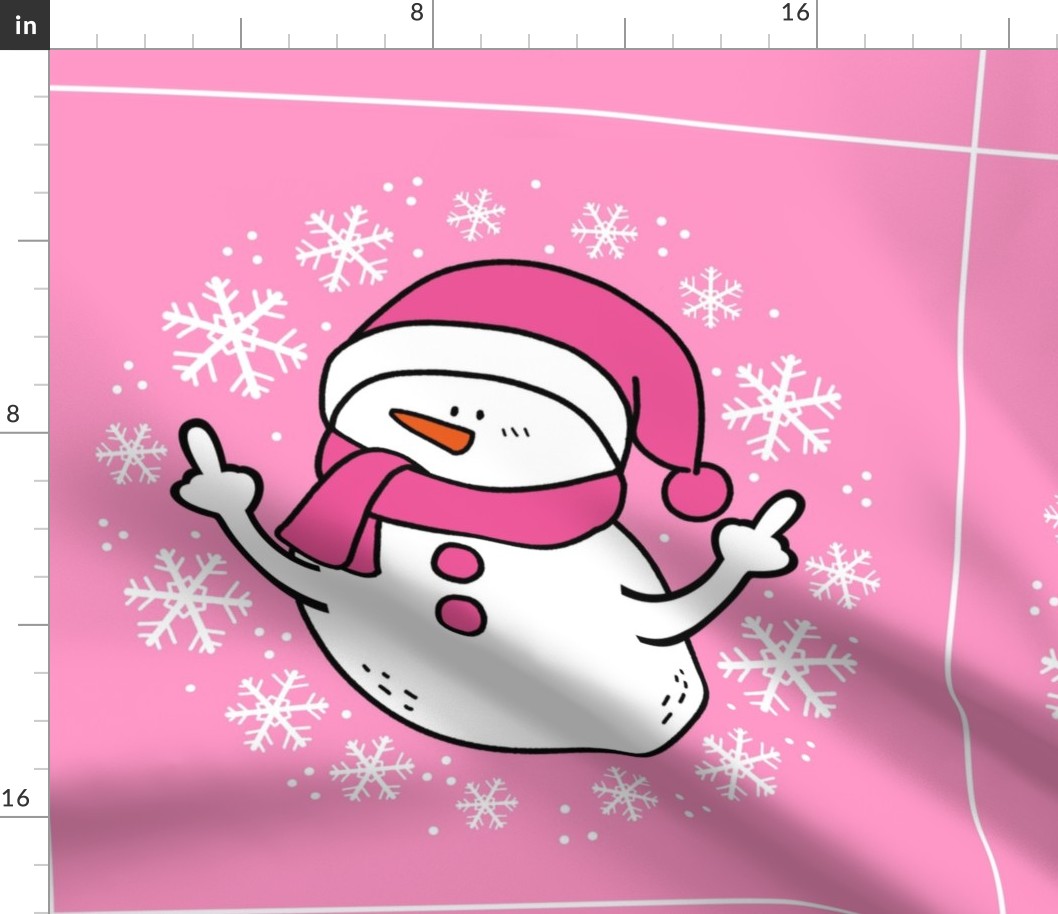 18x18 Panel Sarcastic Snowman on Pink for DIY Throw Pillow Cushion Cover or Tote Bag