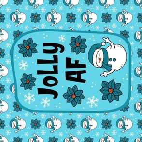 Large 27x18 Panel Jolly AF Sarcastic Snowmen in Blue for Wall Hanging or Tea Towel