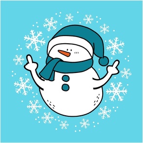 18x18 Panel Sarcastic Snowman in Blue for DIY Throw Pillow Cushion Cover or Tote Bag