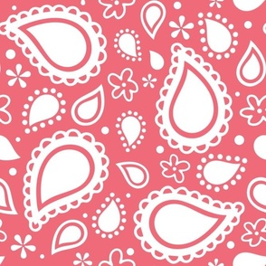 Large Scale Playful Paisley Bandana White on Watermelon