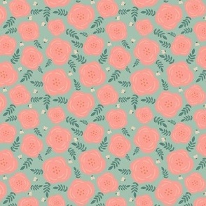 Pink Floral Repeat (green)
