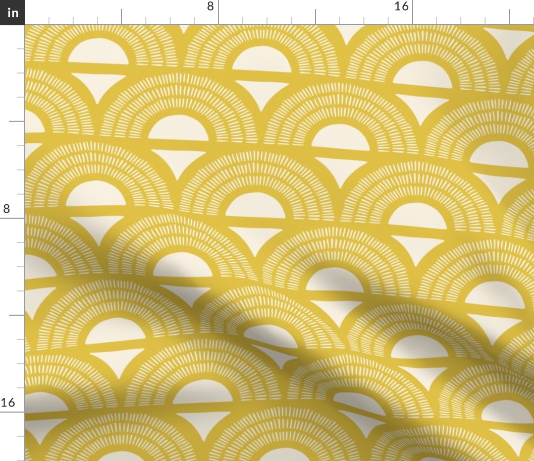 boho sunburst in yellow and cream, gold sun motif