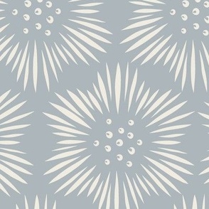 large scale // honeycomb flowers - creamy white_ french grey blue - floral