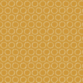 Minimalist Circle Bursts in Warm Mustard // Scandinavian, Hand Drawn Starburst Circles // Accent Pillow, Quilting Fabric, Modern Home Decor