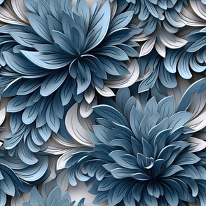 3D Modern Cerulean Blue Flowers ATL_1396