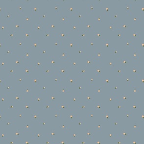 Itsy bitsy Ditsy buds on Blue, slate grey. Autumn vintage, shabby chic floral. Thanksgiving fabric, hand drawn.