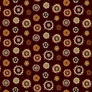 small-Retro Flowers 3 - tossed simple Indian-style whimsical florals in autumnal shades of Burnt Sugar and caramel