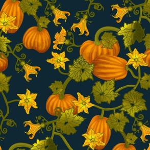 pumpkin Patch with Squash Blossoms Midnight blue