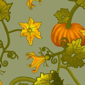 pumpkin Patch with Squash Blossoms Pale Green
