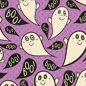 Happy-ghosts-with-black-boo-speech-bubbles-and-vintage-bluish-purple-stars-L-large