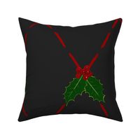 Christmas stitched diamonds holly berries black and red - large scale