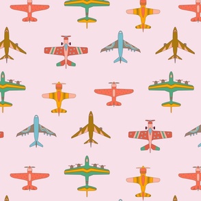 Vintage Airplanes in 70s Colors - On Blush - Large Scale