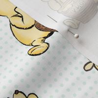Bigger Scale Classic Pooh Hunny and Bees Pale Mint Green Dots on White