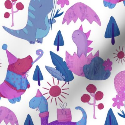 Dino Party, Dinosaurs, Pink Dinosaur, Cute Dinosaurs for Kids Nursery Fabrics