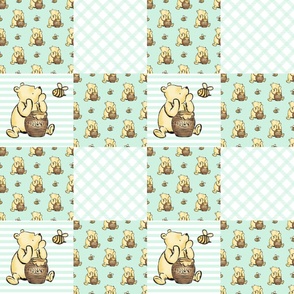 Bigger Scale Patchwork 6" Squares Classic Pooh in Pale Mint Green for Cheater Quilt or Blanket