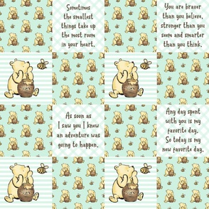 Bigger Scale Patchwork 6" Squares Classic Pooh in Pale Mint Green for Cheater Quilt or Blanket